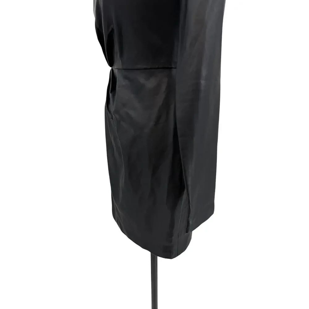 NBD Senia One Shoulder Faux Leather Mini Dress Black Long Sleeve XXS NWT